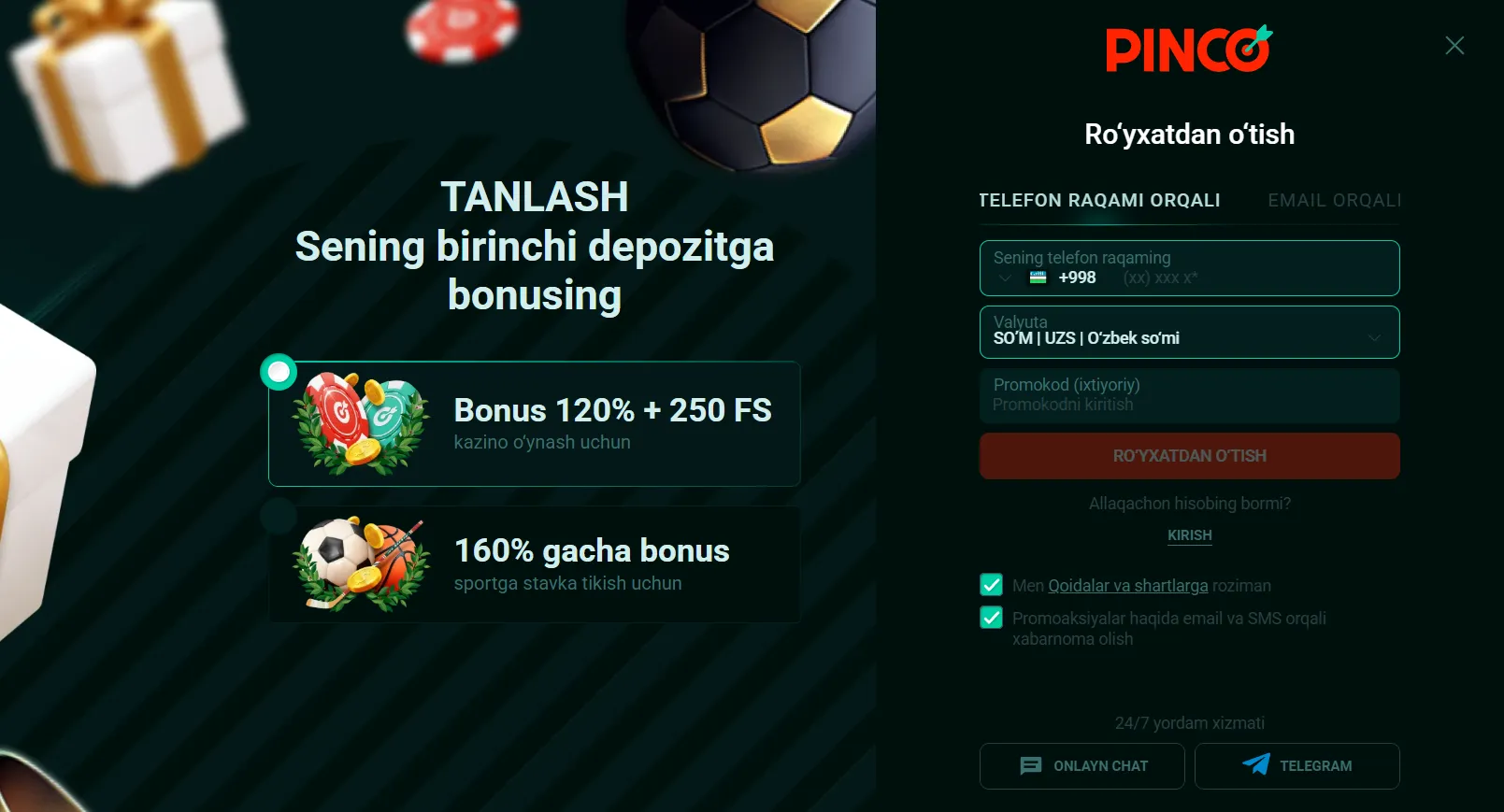 Ro'yxatdan o'ting va Pinco Casino-ga kiring: Yangi foydalanuvchilar uchun oddiy qo'llanma Ro‘yxatdan O‘tish va Pinco Casino ga Kirish